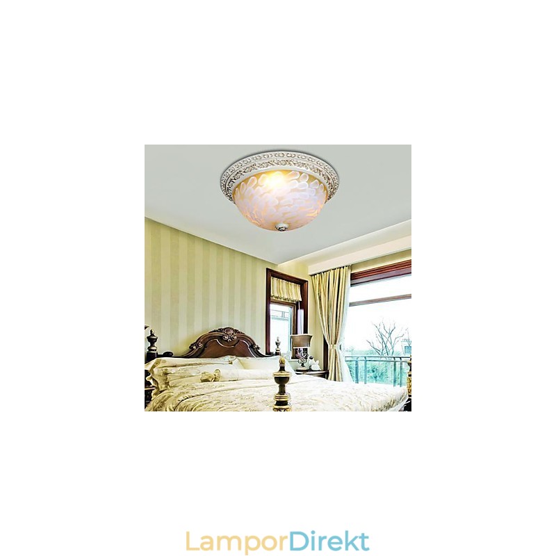 White Flush Mount Ljusmönster Glas Resin Gold Carving European Classic