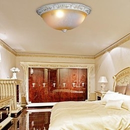 White Flush Mount Ljusgul Vit Glas Hartsmönster Carving European Classic