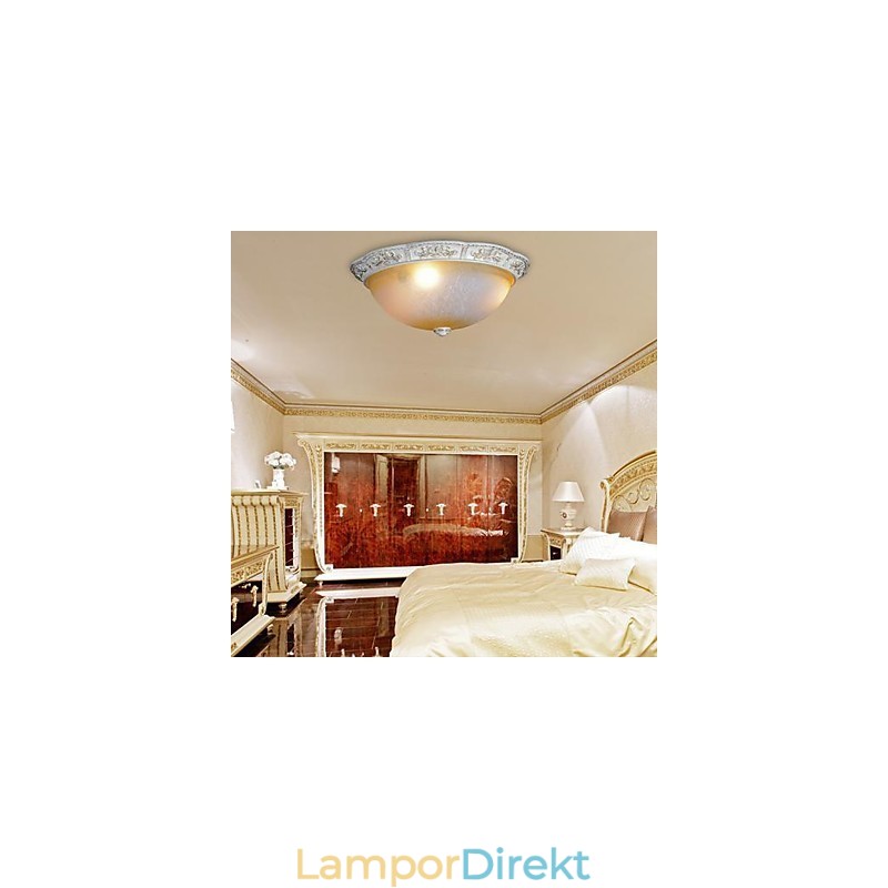 White Flush Mount Ljusgul Vit Glas Hartsmönster Carving European Classic