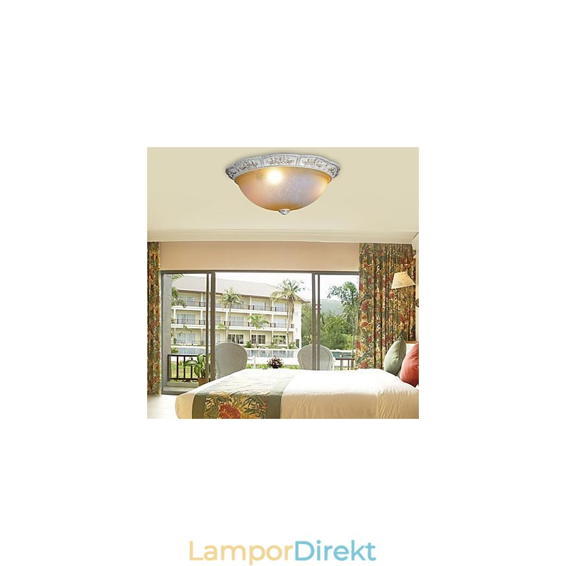 White Flush Mount Ljusgul Vit Glas Hartsmönster Carving European Classic