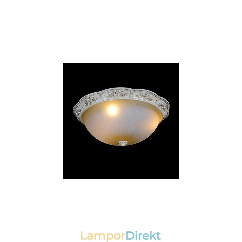White Flush Mount Ljusgul Vit Glas Hartsmönster Carving European Classic