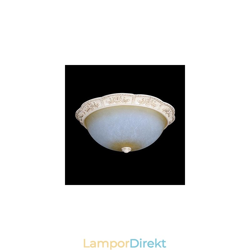 White Flush Mount Ljusgul Vit Glas Hartsmönster Carving European Classic