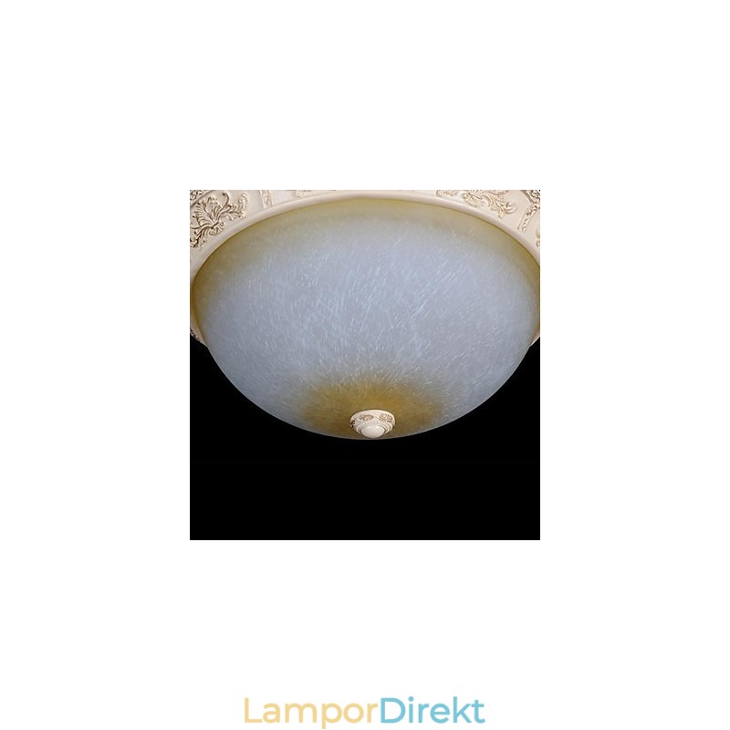 White Flush Mount Ljusgul Vit Glas Hartsmönster Carving European Classic