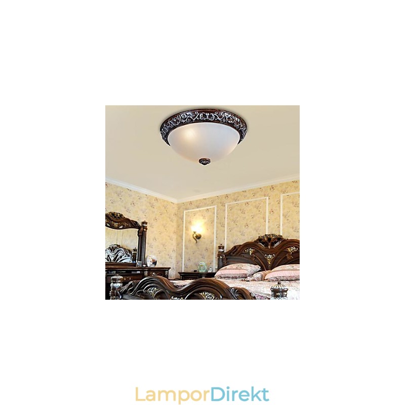 Flush Mount Light Glas Resin Silver Carving European Classic