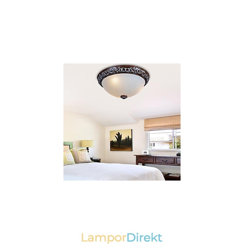 Flush Mount Light Glas Resin Silver Carving European Classic