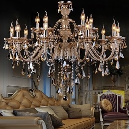 Ljuskrona Kristall Cognac Färg Lyx Modern 2 Tiers Living 15 Lights