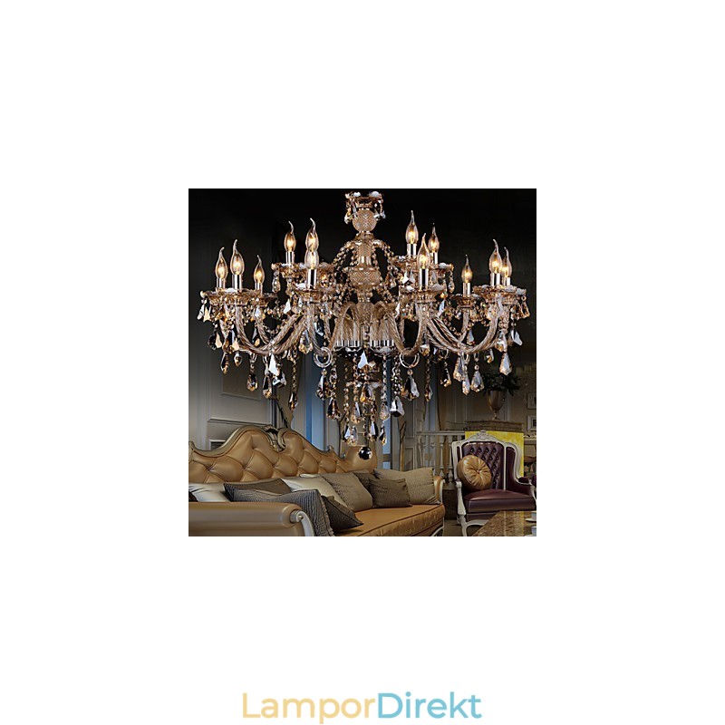 Ljuskrona Kristall Cognac Färg Lyx Modern 2 Tiers Living 15 Lights