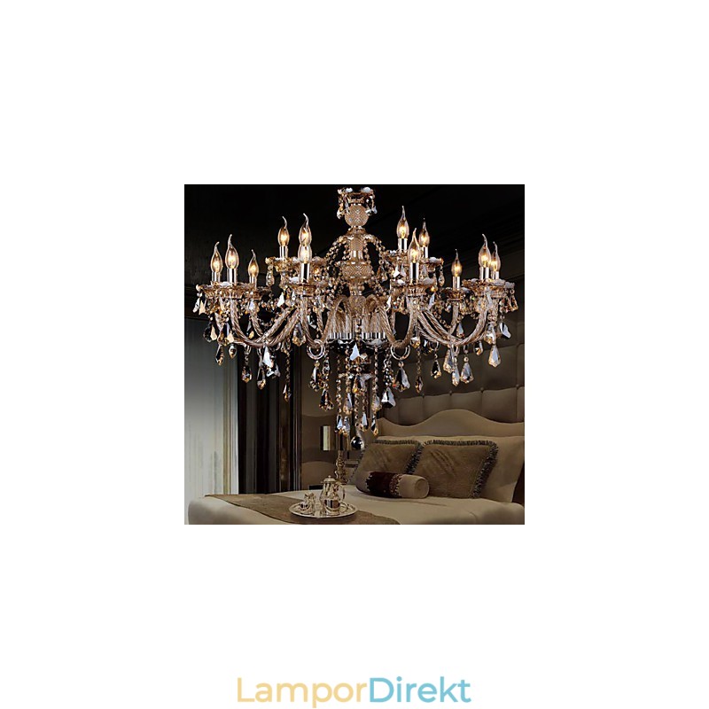 Ljuskrona Kristall Cognac Färg Lyx Modern 2 Tiers Living 15 Lights