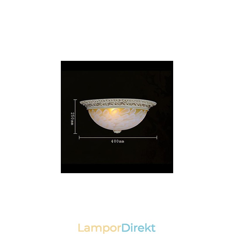 White Flush Mount Ljusmönster Glas Resin Gold Carving European Classic
