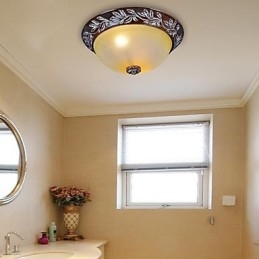Flush Mount Ljus Vit Gul Glas Resin Silver Carving European Classic