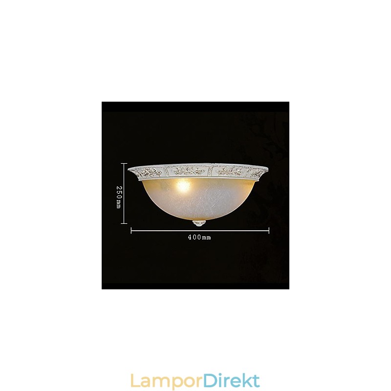 White Flush Mount Ljusgul Vit Glas Hartsmönster Carving European Classic