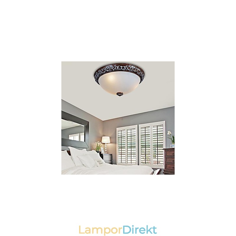 Flush Mount Light Glas Resin Silver Carving European Classic