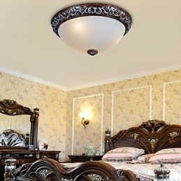 Flush Mount Light Glas Resin Silver Carving European Classic