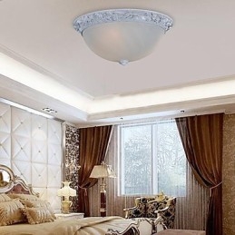 White Flush Mount Light Glas Resin Carving European Classic
