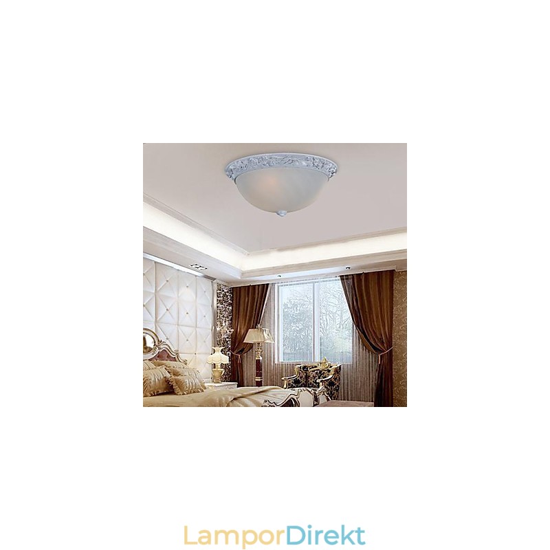 White Flush Mount Light Glas Resin Carving European Classic