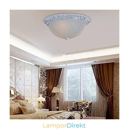 White Flush Mount Light Glas Resin Carving European Classic