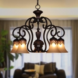 Vintage Country Island Målning Metall Ljuskrona Flush Mount