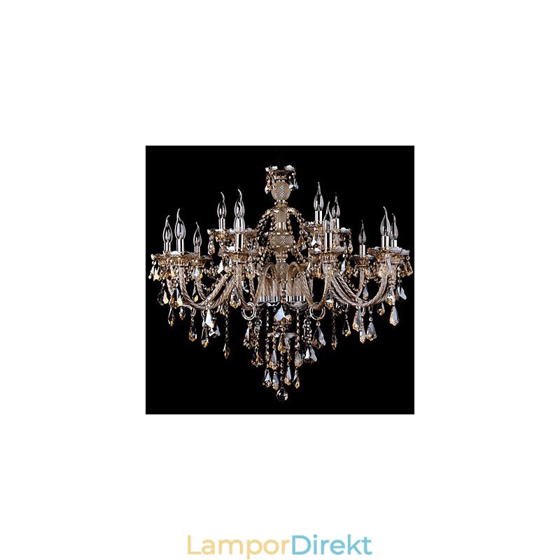 Ljuskrona Kristall Cognac Färg Lyx Modern 2 Tiers Living 15 Lights