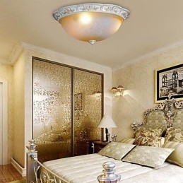 White Flush Mount Ljusgul Vit Glas Hartsmönster Carving European Classic