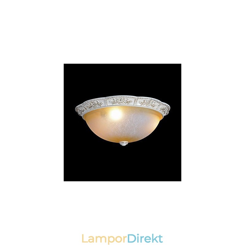 White Flush Mount Ljusgul Vit Glas Hartsmönster Carving European Classic