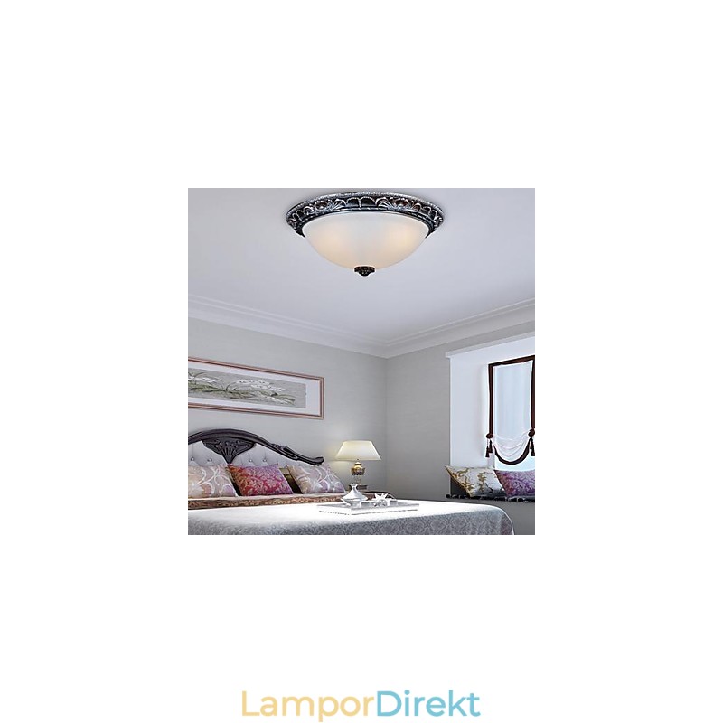 Flush Mount Light Glas Resin Silver Carving Retro European Classic