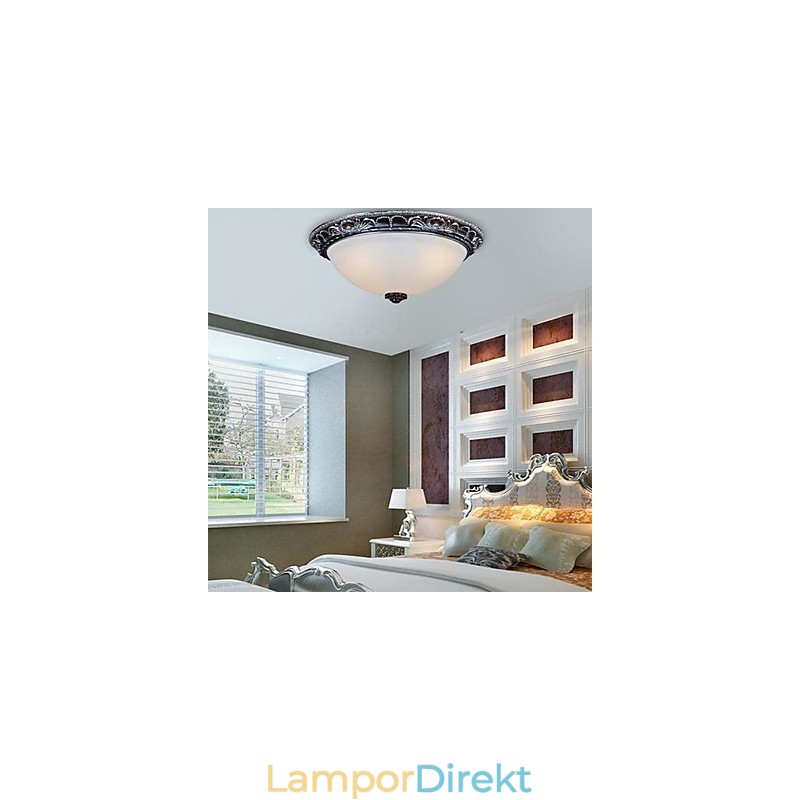 Flush Mount Light Glas Resin Silver Carving Retro European Classic
