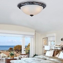 Flush Mount Light Glas Resin Silver Carving Retro European Classic