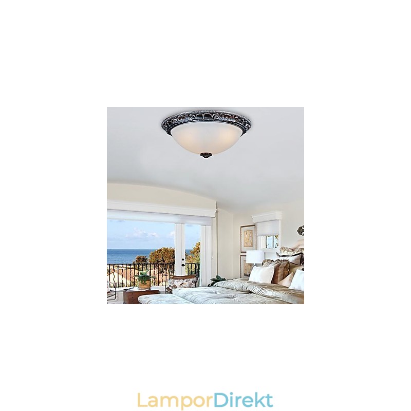 Flush Mount Light Glas Resin Silver Carving Retro European Classic