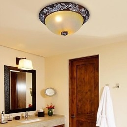 Flush Mount Ljus Vit Gul Glas Resin Silver Carving European Classic