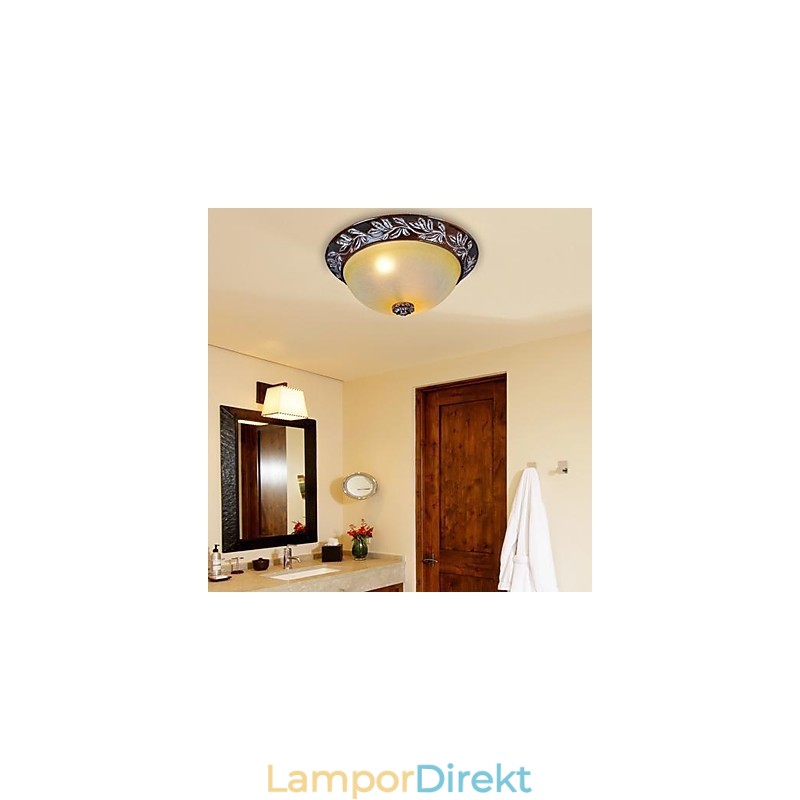 Flush Mount Ljus Vit Gul Glas Resin Silver Carving European Classic