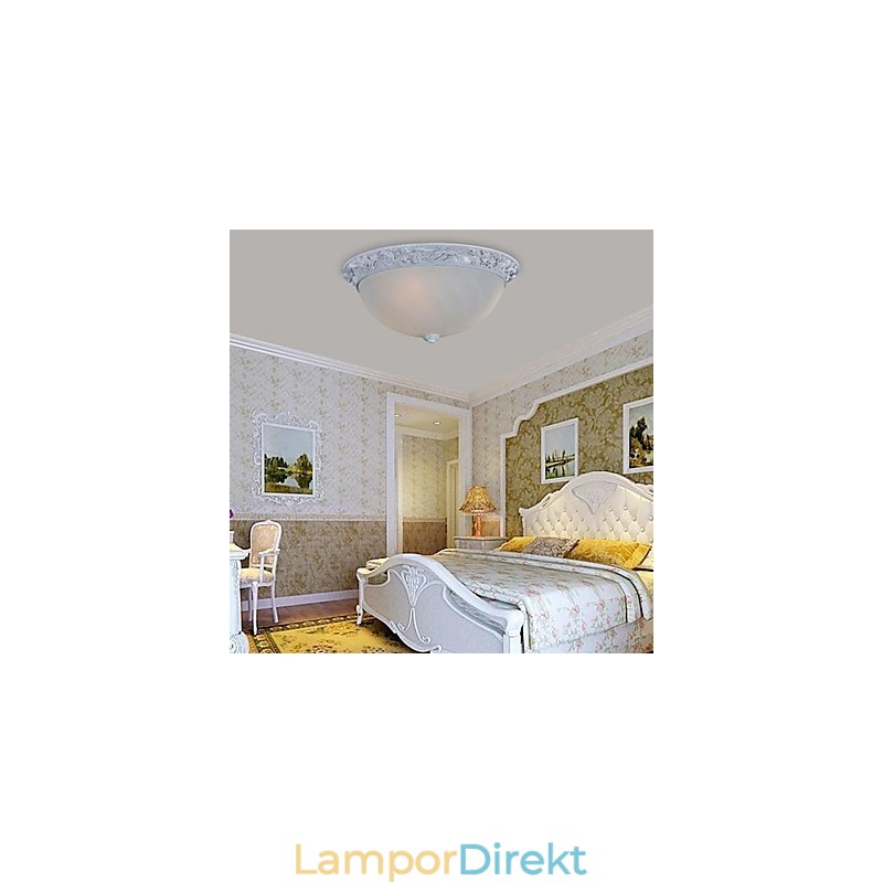 White Flush Mount Light Glas Resin Carving European Classic