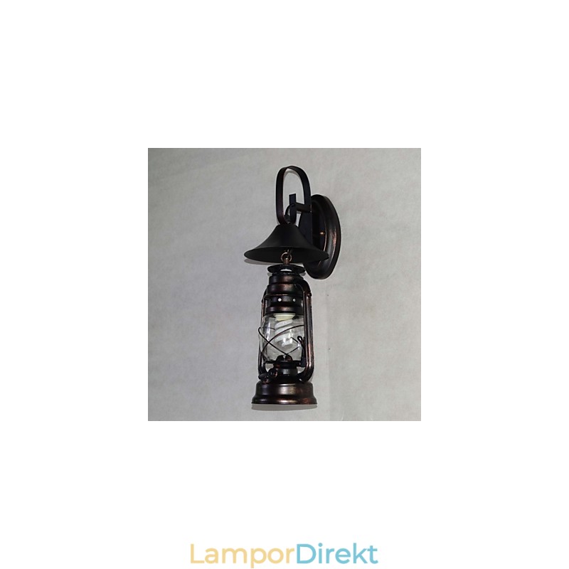 Vintage Svart Metall Lykta Vägglampa Med Ett Ljus