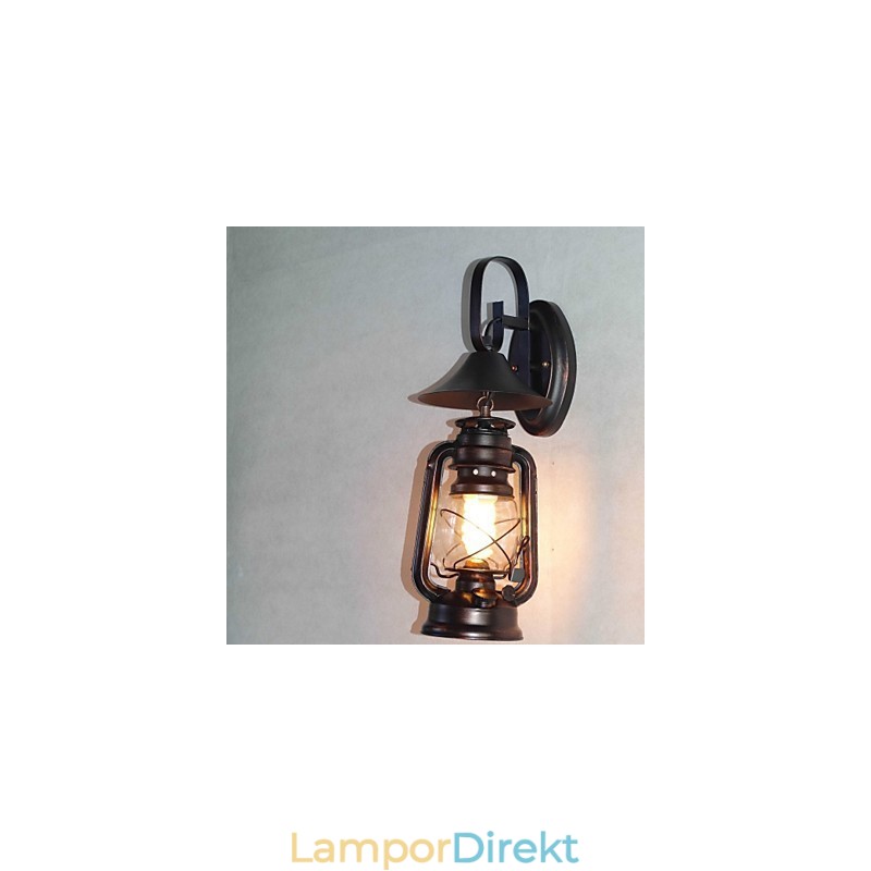 Vintage Svart Metall Lykta Vägglampa Med Ett Ljus