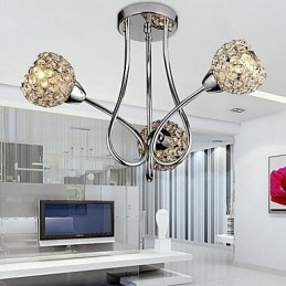 Modern Och Modern Traditionell Klassisk Kristall Galvaniserad Metall Hänglampa Flush Mount