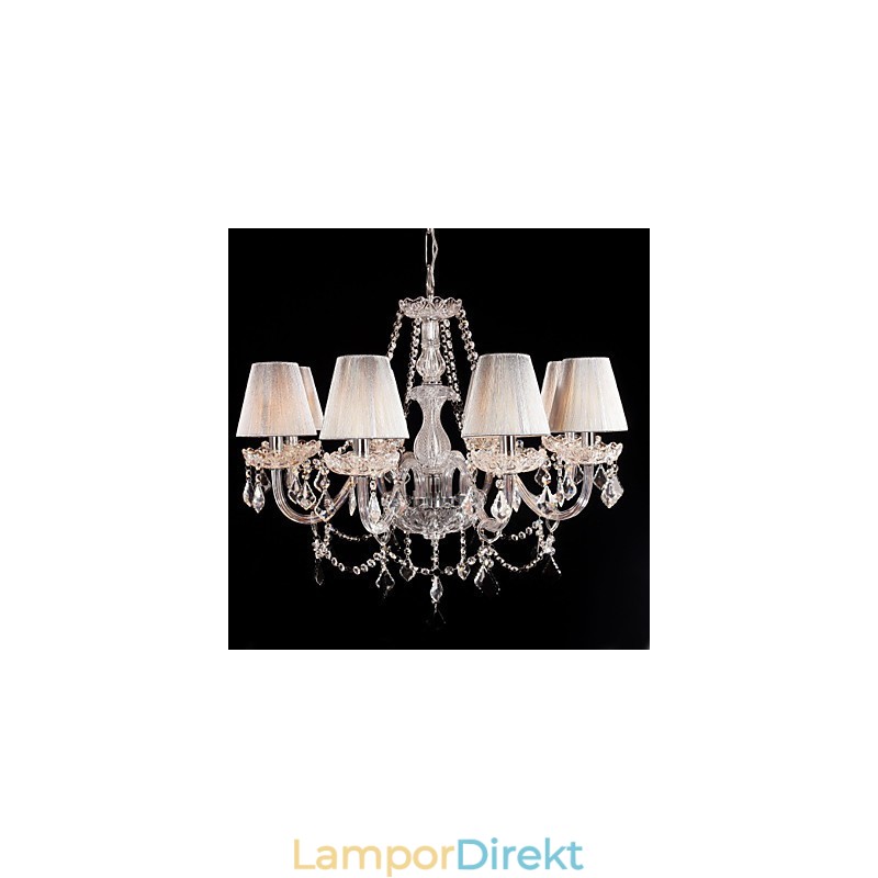 Ljuskrona Crystal Luxury Modern Living 8 Lampor Med Tygskärm