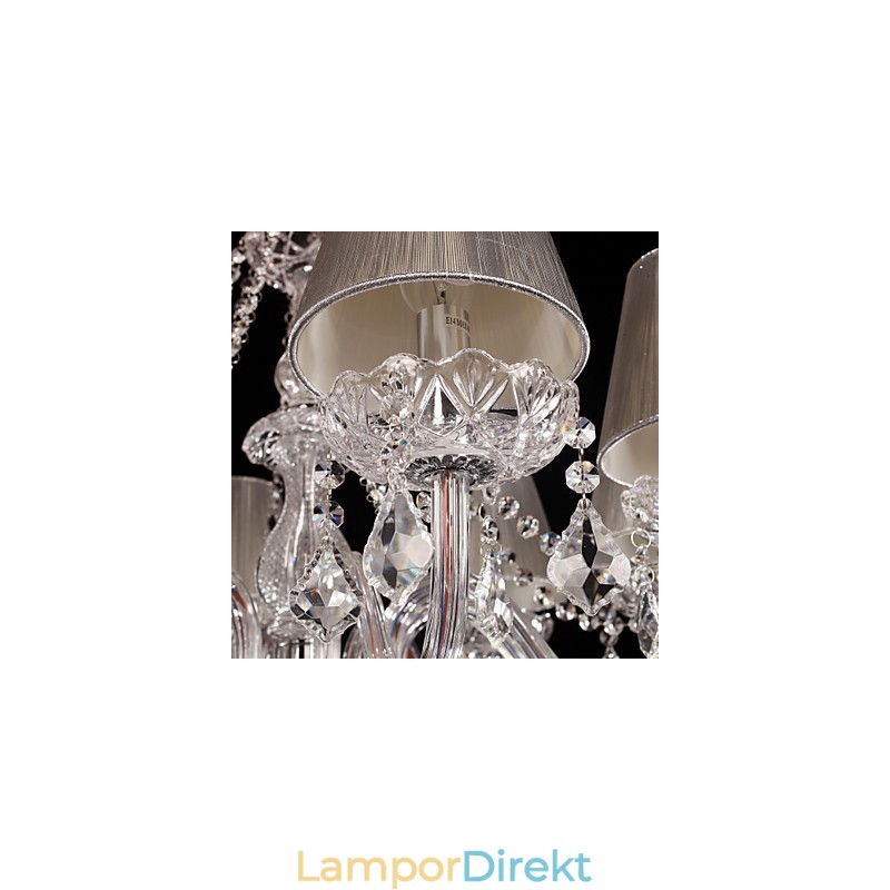Ljuskrona Crystal Luxury Modern Living 8 Lampor Med Tygskärm