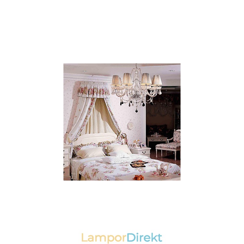 Ljuskrona Crystal Luxury Modern Living 8 Lampor Med Tygskärm