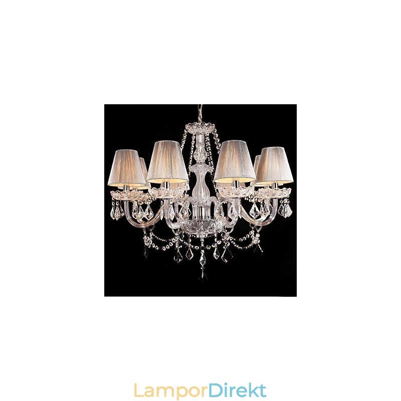 Ljuskrona Crystal Luxury Modern Living 8 Lampor Med Tygskärm