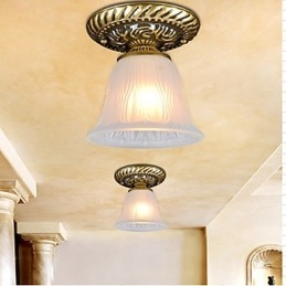 Brons Flush Mount Ljusmönster Glasskärm European Retro Classic