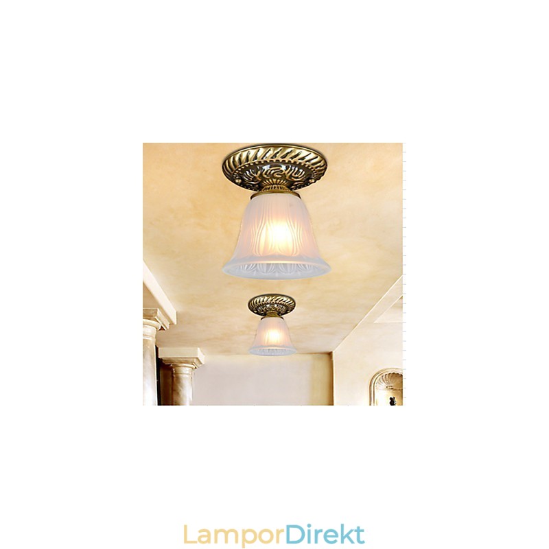 Brons Flush Mount Ljusmönster Glasskärm European Retro Classic