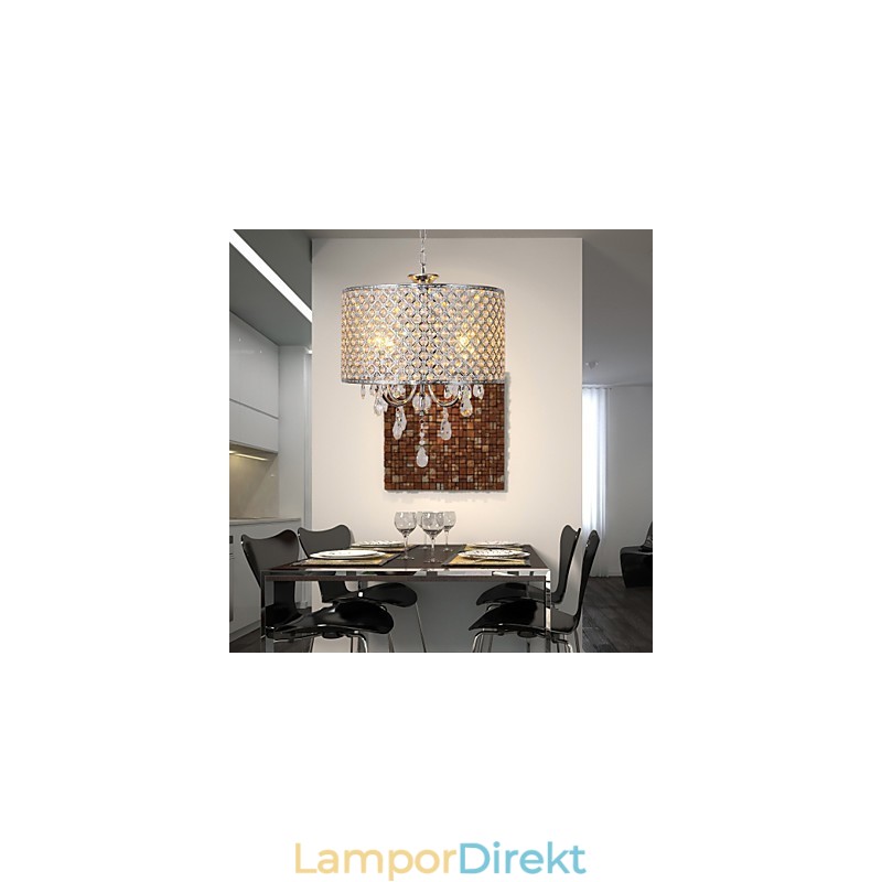 Drum Ljuskrona Kristall Modern 4 Ljus Pendellampa