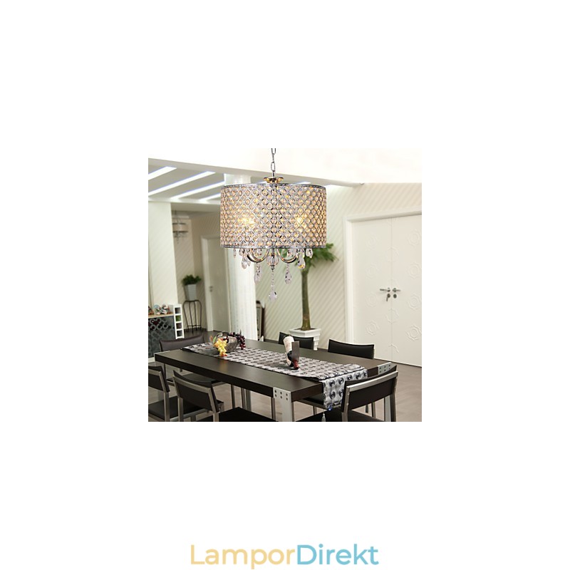 Drum Ljuskrona Kristall Modern 4 Ljus Pendellampa