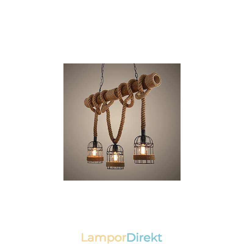 American Country Retro Bambu Ljuskrona Med Tre Huvuden