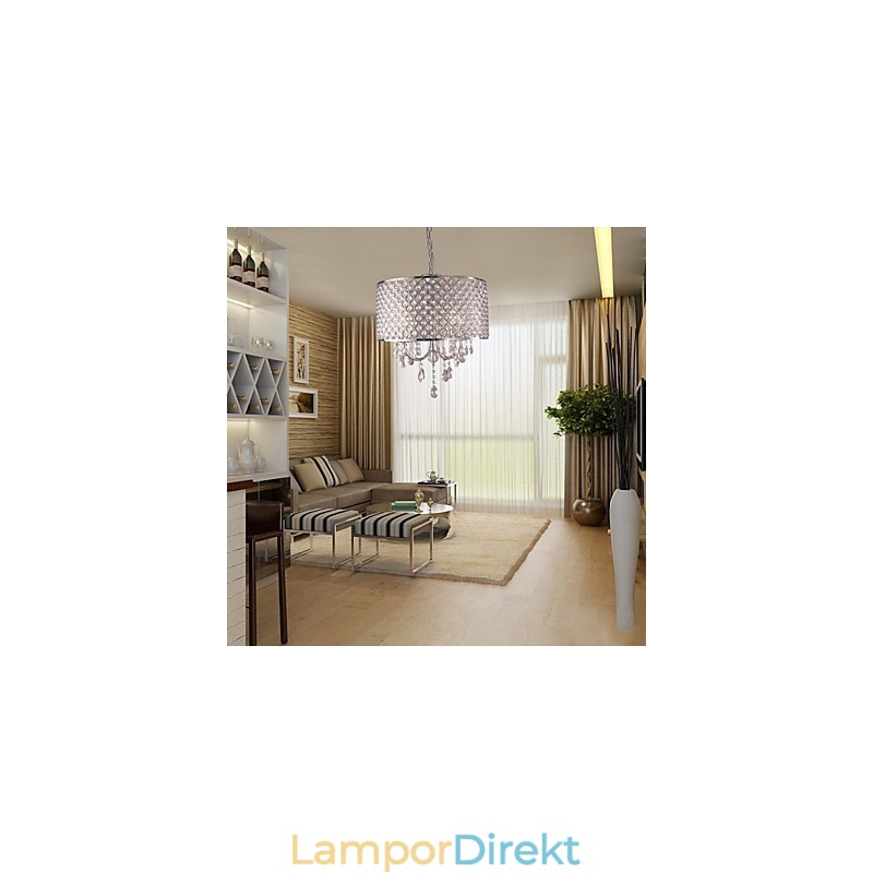Drum Ljuskrona Kristall Modern 4 Ljus Pendellampa