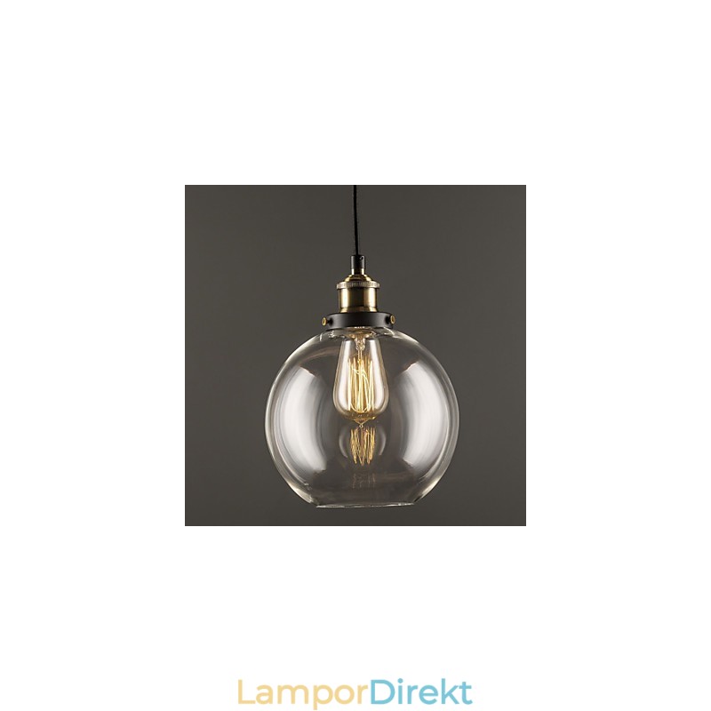 Industriell Factory Pendel Lampa Antik Mässing En Ljus Armatur Glas Skärm Cafe Pendellampa
