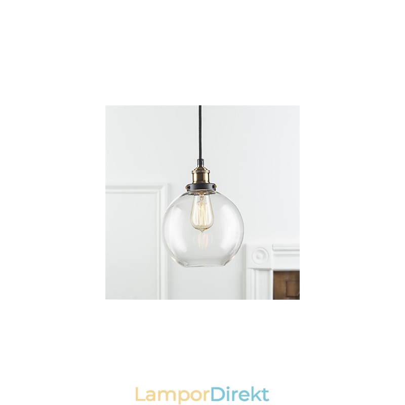 Industriell Factory Pendel Lampa Antik Mässing En Ljus Armatur Glas Skärm Cafe Pendellampa