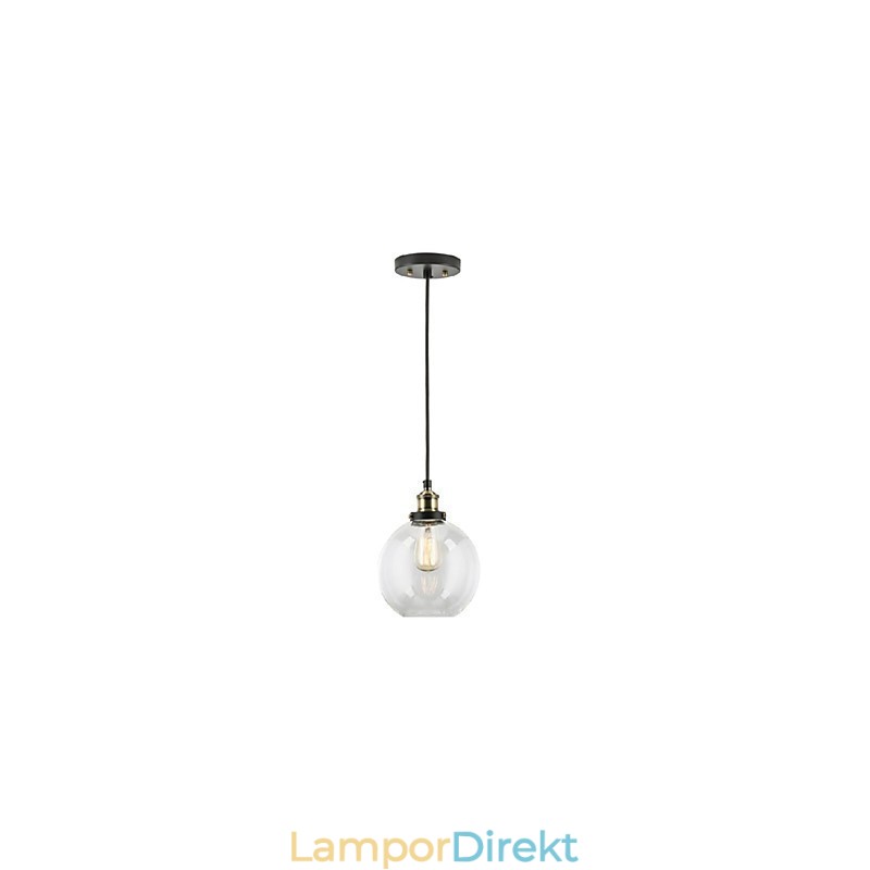 Industriell Factory Pendel Lampa Antik Mässing En Ljus Armatur Glas Skärm Cafe Pendellampa