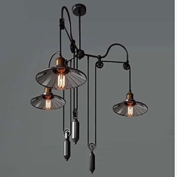Vintage Pully Pendant Light 3 Island Foyer Metal+ Galss Innerskärm