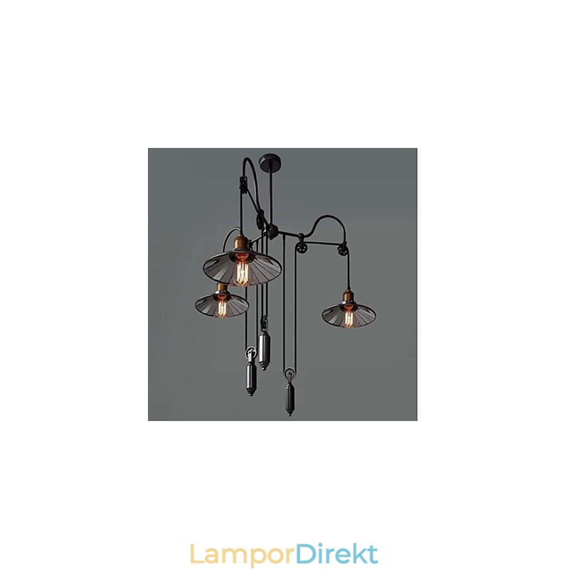 Vintage Pully Pendant Light 3 Island Foyer Metal+ Galss Innerskärm