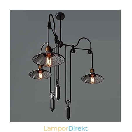 Vintage Pully Pendant Light 3 Island Foyer Metal+ Galss Innerskärm Vintage Pully Pendant Light 3 Island Foyer Metal+ Galss Innerskärm